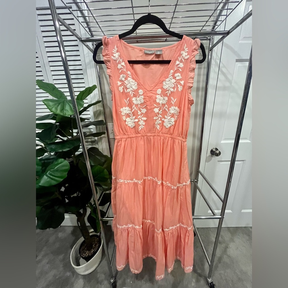 Lucky Brand Summer Peach/ Coral Embroidered Dress